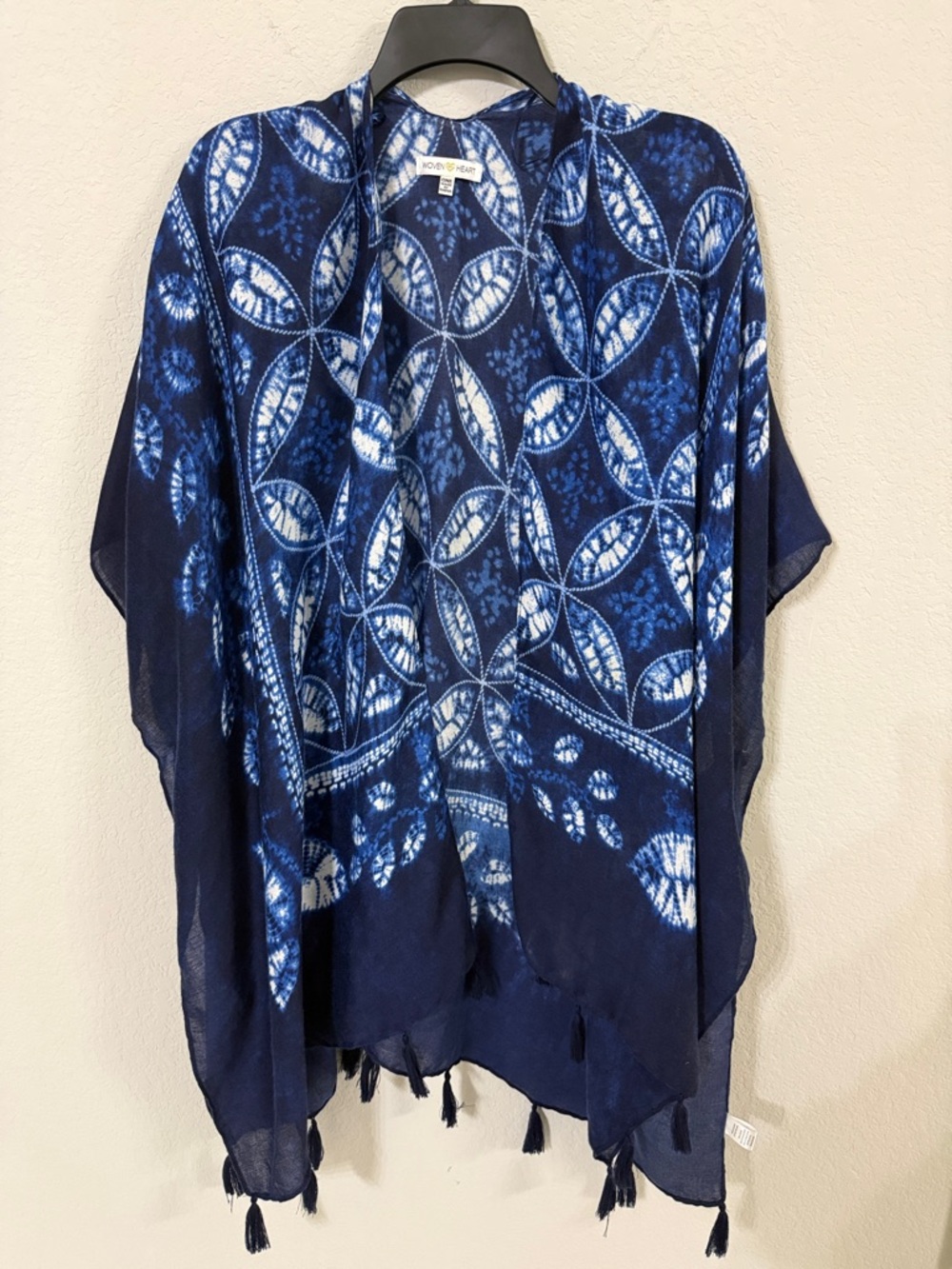 Woven Heart Blue and White Geometric Tie Dye Kimono Top
